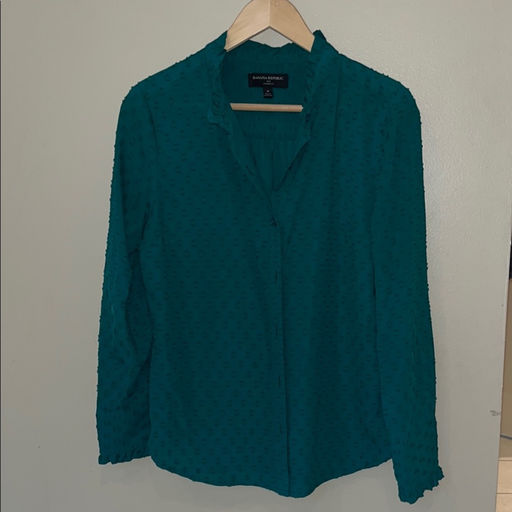 Banana Republic Factory Green Mandarin Collar Button Down Blouse